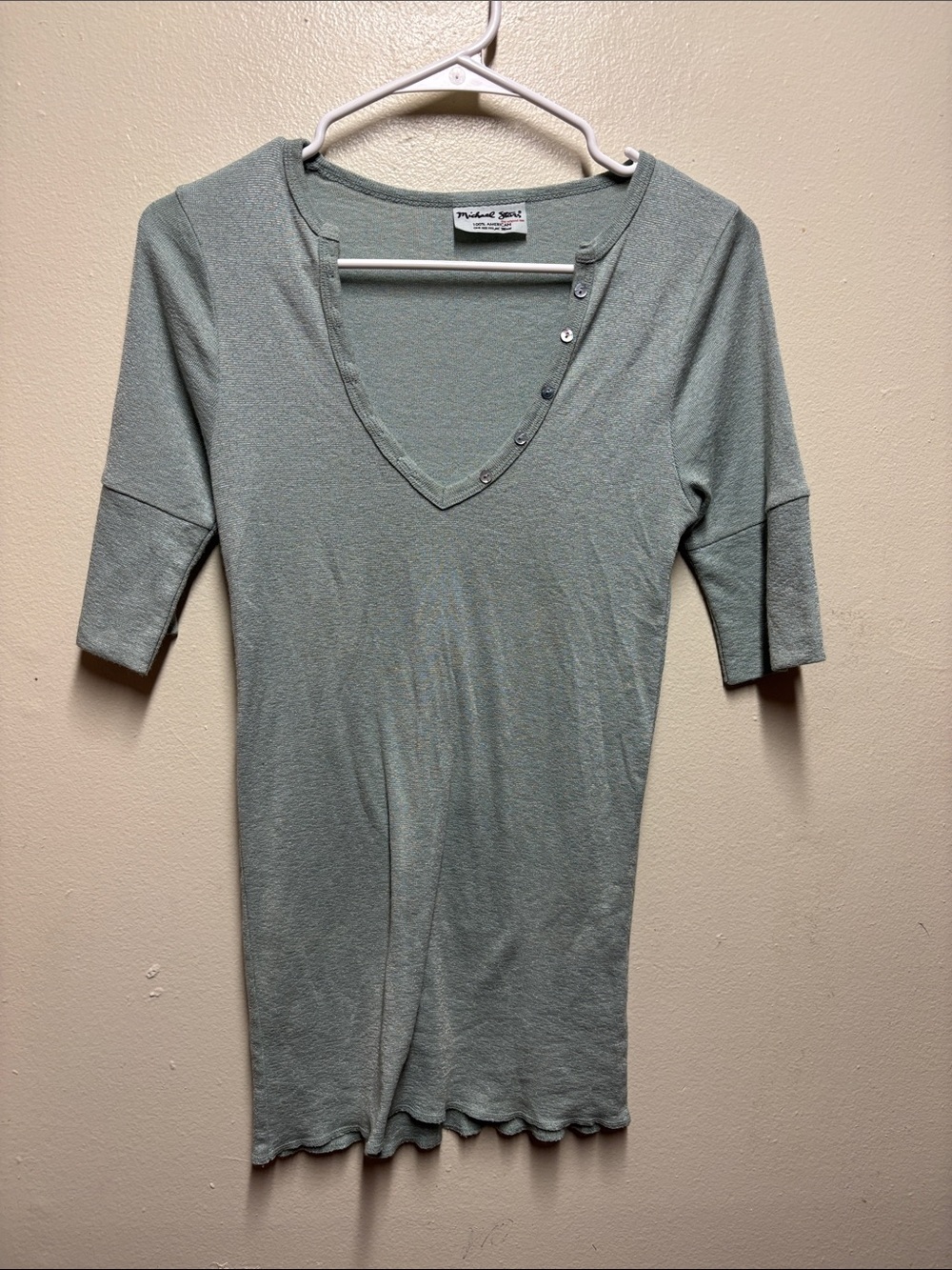 Michael Stars Women's sage green henley half sleeve top OSFM